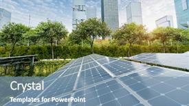  Presentation with solar panels - Cool new presentation theme with energy - solar panels with cityscape backdrop and a seafoam green colored foreground