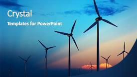  Presentation with wind energy - Beautiful PPT theme featuring energy - wind turbine farm with rays backdrop and a teal colored foreground