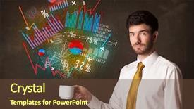  Presentation with cutout paper people standing around globe holding hands - Colorful PPT layouts enhanced with energy accounting analysis - businessman standing and holding backdrop and a  colored foreground