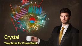  Presentation with cutout paper people standing around globe holding hands - Colorful presentation theme enhanced with energy accounting analysis - businessman standing and holding backdrop and a wine colored foreground