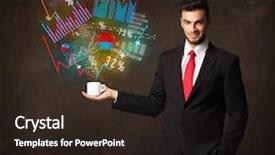  Presentation with accounting - Cool new PPT theme with energy accounting analysis - businessman standing and holding backdrop and a wine colored foreground