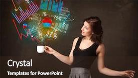  Presentation with white - Slide deck featuring energy accounting analysis - businesswoman standing and holding background and a  colored foreground