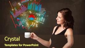  Presentation with call out diagrams - Slides with energy accounting analysis - businesswoman standing and holding background and a  colored foreground