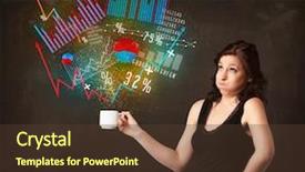  Presentation with white - Presentation theme having energy accounting analysis - businesswoman standing and holding background and a  colored foreground