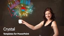  Presentation with cutout paper people standing around globe holding hands - Presentation theme consisting of energy accounting analysis - businesswoman standing and holding background and a  colored foreground
