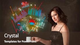  Presentation with call out diagrams - Presentation design consisting of energy accounting analysis - businesswoman standing and holding background and a  colored foreground