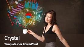  Presentation with call out diagrams - PPT layouts enhanced with energy accounting analysis - businesswoman standing and holding background and a  colored foreground