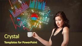  Presentation with accounting - Amazing slide set having energy accounting analysis - businesswoman standing and holding backdrop and a  colored foreground