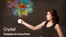  Presentation with call out diagrams - Slides featuring energy accounting analysis - businesswoman standing and holding background and a  colored foreground