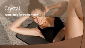  Presentation with fit test - Presentation theme featuring energy attractions - attractive fit sportswoman doing workout background and a coral colored foreground