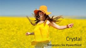 Presentation with rapeseed - Beautiful slide deck featuring energy attractions - beautiful woman on rapeseed field backdrop and a  colored foreground