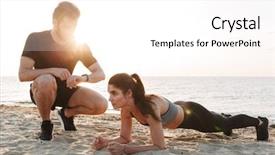  Presentation with exercise sport - Beautiful PPT layouts featuring energy balance - attractive young sport couple doing backdrop and a white colored foreground