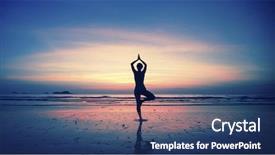  Presentation with sunset beach - Colorful slides enhanced with energy balance - silhouette of young woman practicing backdrop and a ocean colored foreground