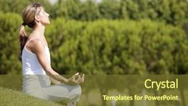  Presentation with meditations yoga and reiki - Theme with energy balance - young woman enjoying nature background and a  colored foreground