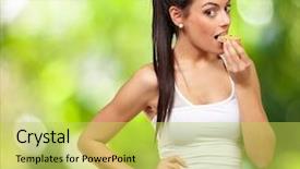  Presentation with children and healthy eating - PPT layouts having energy bars - young healthy girl eating background and a yellow colored foreground