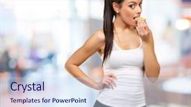  Presentation with healthy eating - Colorful presentation design enhanced with energy bars - young healthy girl eating backdrop and a sky blue colored foreground