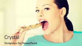  Presentation with energy bar - PPT theme having energy bars - young woman eating cereal candy background and a lemonade colored foreground