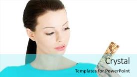  Presentation with cereal - Cool new presentation design with energy bars - young woman eating cereal candy backdrop and a cyan colored foreground