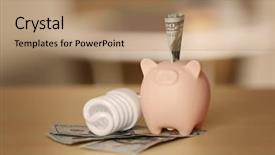  Presentation with power bank - PPT theme consisting of energy budget - saving electric power concept ceramic background and a coral colored foreground