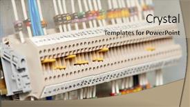  Presentation with power lines - Slide deck featuring energy bus - automatic electrical fuseboxes and power background and a soft green colored foreground