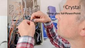  Presentation with electrician - PPT theme with energy bus - electrician repairing a fusebox background and a coral colored foreground
