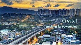  Presentation with urban train - Colorful PPT theme enhanced with energy bus - hong kong urban downtown backdrop and a ocean colored foreground