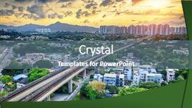  Presentation with urban train - Audience pleasing slide deck consisting of energy bus - hong kong urban downtown backdrop and a ocean colored foreground