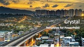  Presentation with urban train - PPT theme featuring energy bus - hong kong urban downtown background and a tawny brown colored foreground