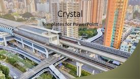  Presentation with urban train - Presentation design with energy bus - hong kong urban downtown background and a coral colored foreground