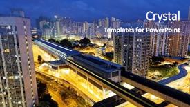  Presentation with urban train - Slide deck with energy bus - long ping hong kong urban background and a ocean colored foreground