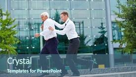  Presentation with front office hotel - Amazing PPT theme having energy company - two happy businesspeople jogging together backdrop and a  colored foreground