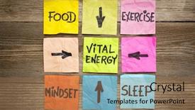  Presentation with mindset - Presentation design featuring energy concept - food exercise mindset background and a coral colored foreground
