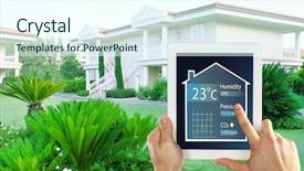  Presentation with home automation - PPT layouts with energy controller or remote home background and a cool aqua colored foreground