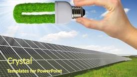  Presentation with solar panels - PPT theme with energy cost saving - solar panels with hand holding background and a tawny brown colored foreground