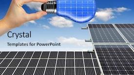  Presentation with solar panels - Slides featuring energy cost saving - solar panels with hand holding background and a light blue colored foreground