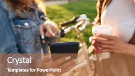  Presentation with crops - Colorful presentation design enhanced with energy crops - cropped photo of two young backdrop and a coral colored foreground