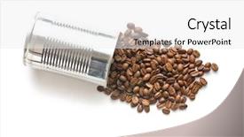  Presentation with sack of coffee beans - PPT layouts featuring energy drink cans - coffee beans in tin can background and a white colored foreground