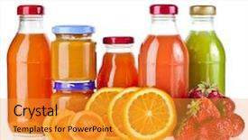  Presentation with energy drink - Colorful slides enhanced with energy drink cans - mixed from many fresh fruits backdrop and a gold colored foreground