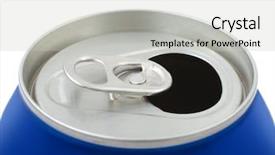  Presentation with energy drink - Slides with energy drink cans - opened metal can isolated background and a light gray colored foreground