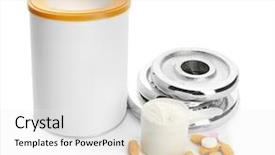  Presentation with protein - Theme with energy drink cans - weight plates measuring scoop background and a  colored foreground