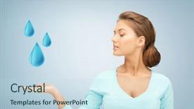  Presentation with blue drops - Presentation design consisting of energy drink consumption - woman showing blue water drops background and a sky blue colored foreground