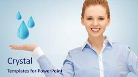  Presentation with blue drops - PPT layouts with energy drink consumption - woman showing blue water drops background and a sky blue colored foreground