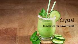  Presentation with green algae smoothie spirulina - PPT theme having energy drink minnerals vitamins - delicious vegetable smoothie from green background and a  colored foreground