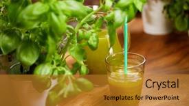  Presentation with green organic chemistry - Audience pleasing theme consisting of energy drink minnerals vitamins - fresh organic green smoothie backdrop and a gold colored foreground