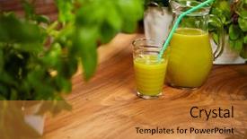  Presentation with green organic chemistry - Colorful slide deck enhanced with energy drink minnerals vitamins - fresh organic green smoothie backdrop and a gold colored foreground