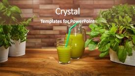  Presentation with smoothie - Theme having energy drink minnerals vitamins - fresh organic green smoothie background and a coral colored foreground