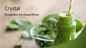 Presentation with energy drink - Beautiful slide set featuring energy drink minnerals vitamins - glass bottle of spinach juice backdrop and a lemonade colored foreground