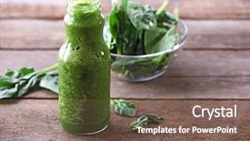  Presentation with spinach - PPT layouts having energy drink minnerals vitamins - glass bottle of spinach juice background and a  colored foreground