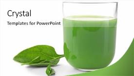  Presentation with spinach - Amazing PPT theme having energy drink minnerals vitamins - glass of spinach juice isolated backdrop and a  colored foreground