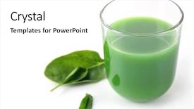  Presentation with spinach - Slide deck enhanced with energy drink minnerals vitamins - glass of spinach juice isolated background and a  colored foreground